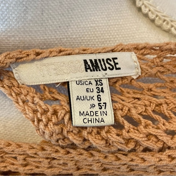 Amuse Society Stevie Crochet Clay Brown Open Knit Sweater Size XS - Picture 5 of 8